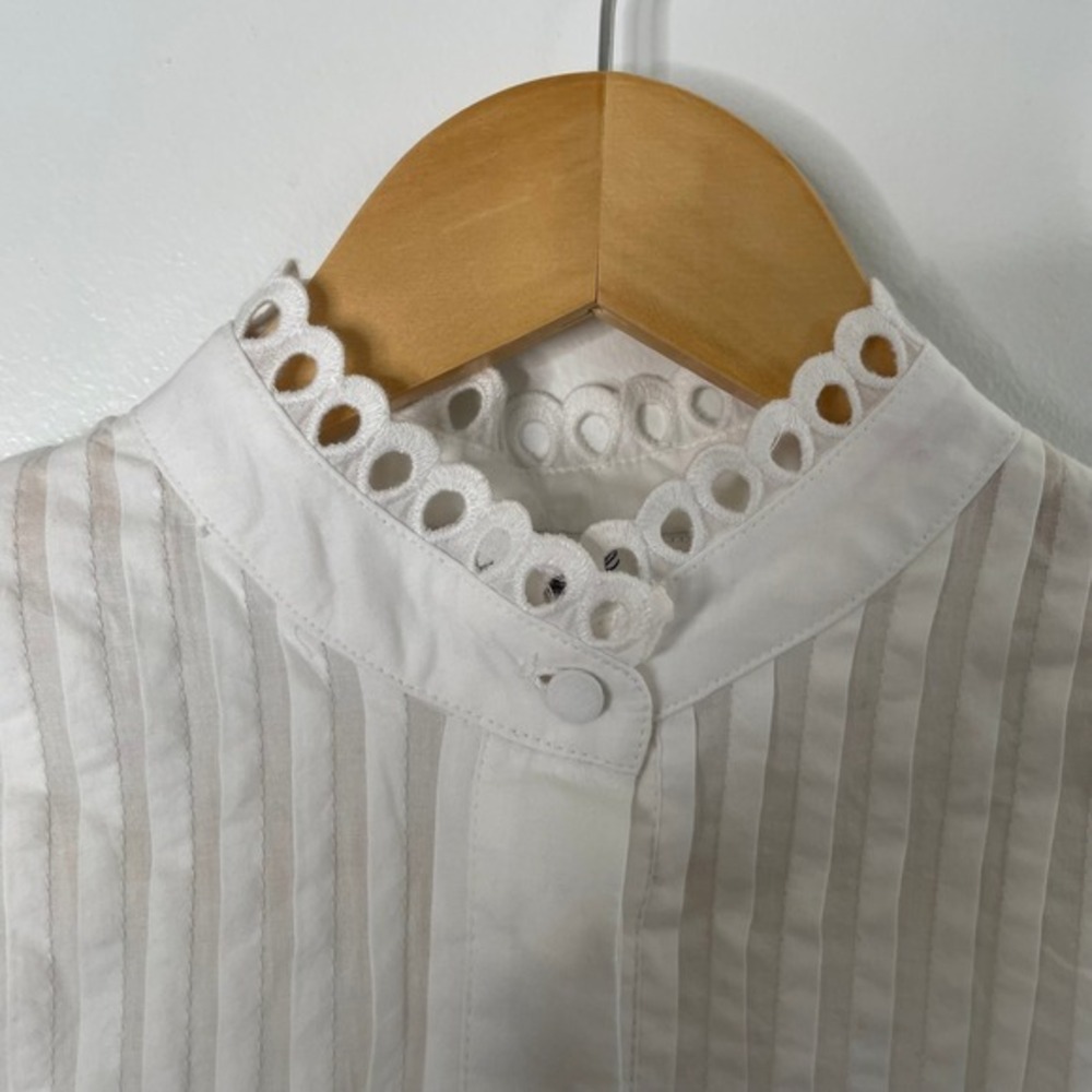 Madewell Pintucked Eyelet Mini Dress Lace Womens XS White Long Sleeve NU568 - Picture 6 of 13